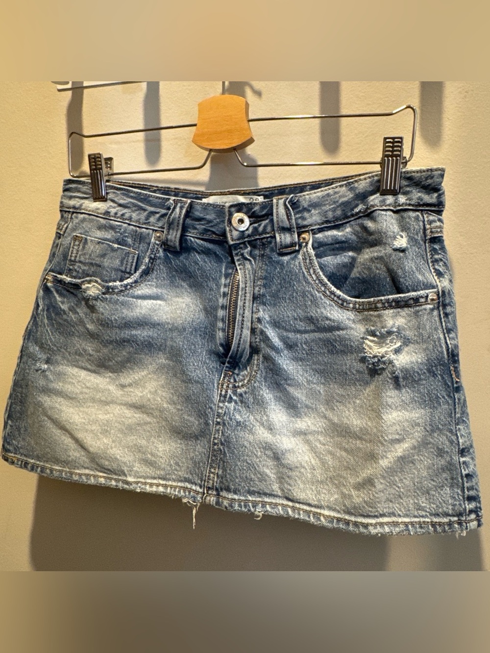 stradivarius Light Blue Distressed Denim Skort